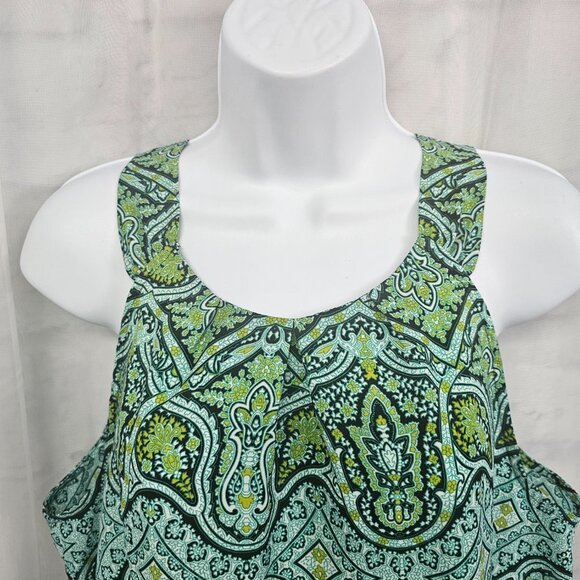 Ann Taylor Green White Boho Tank Top Festival Stripes Retro 14 - Picture 2 of 11